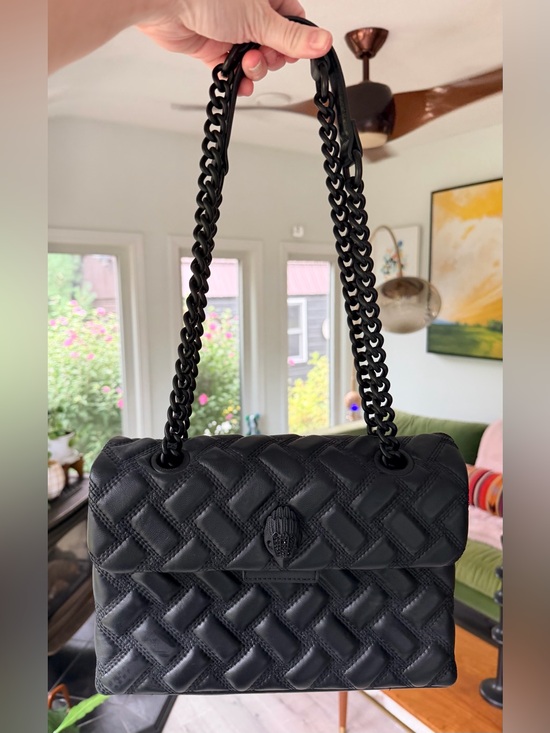 Kurt Geiger Handbags - NEW Kurt Geiger Black Leather Handbag w Black Crystal Embellished Bird on Front